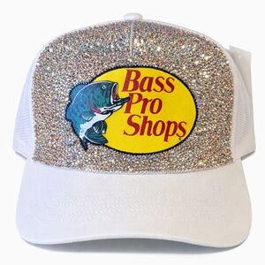 Rhinestine embellished bass pro shop hat white